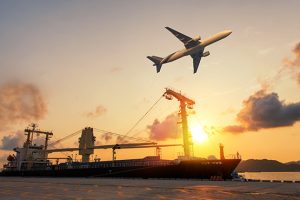Plane flying near a boat
